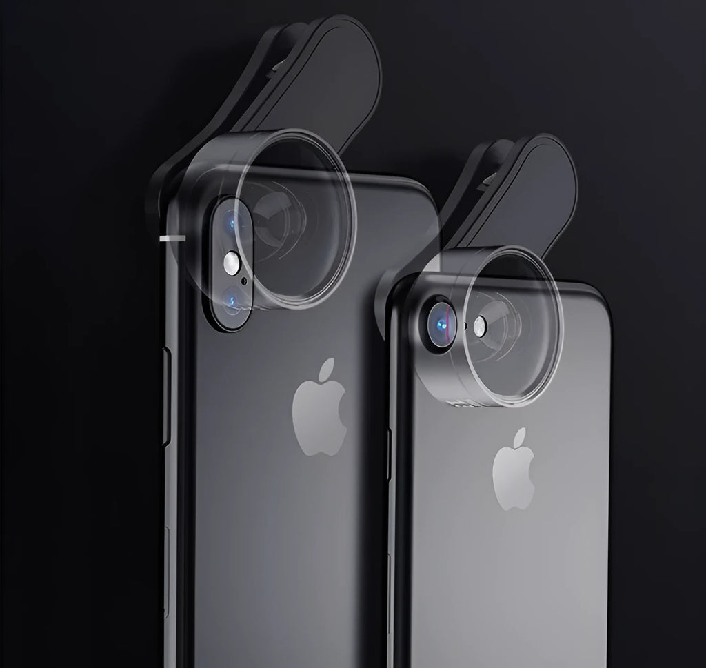 Universal mobile phone camera attachment with integrated fill light and multiple lens options