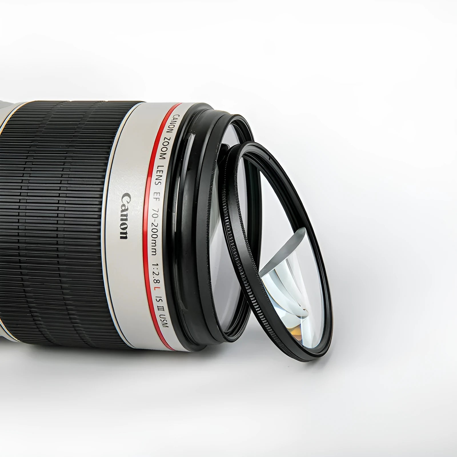 77mm half moon mirror camera filter with cleaning cloth and storage bag for creative photography effects.