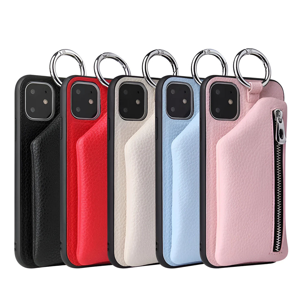PU leather iPhone crossbody case with detachable lanyard strap in solid colour options