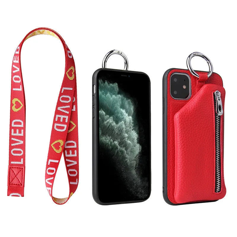 PU leather iPhone crossbody case with detachable lanyard strap in solid colour options