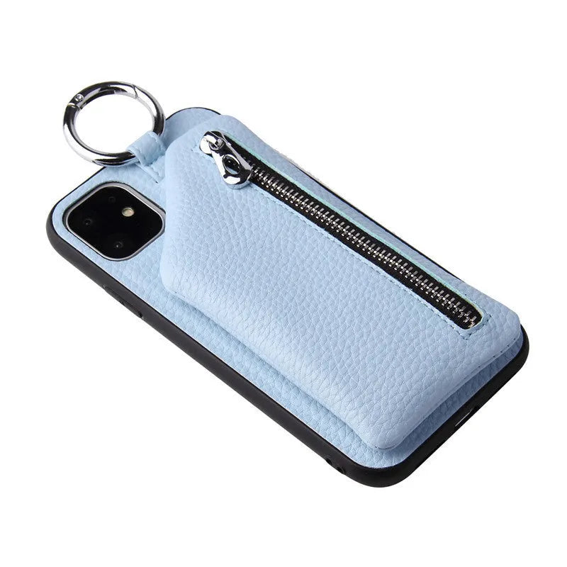 PU leather iPhone crossbody case with detachable lanyard strap in solid colour options