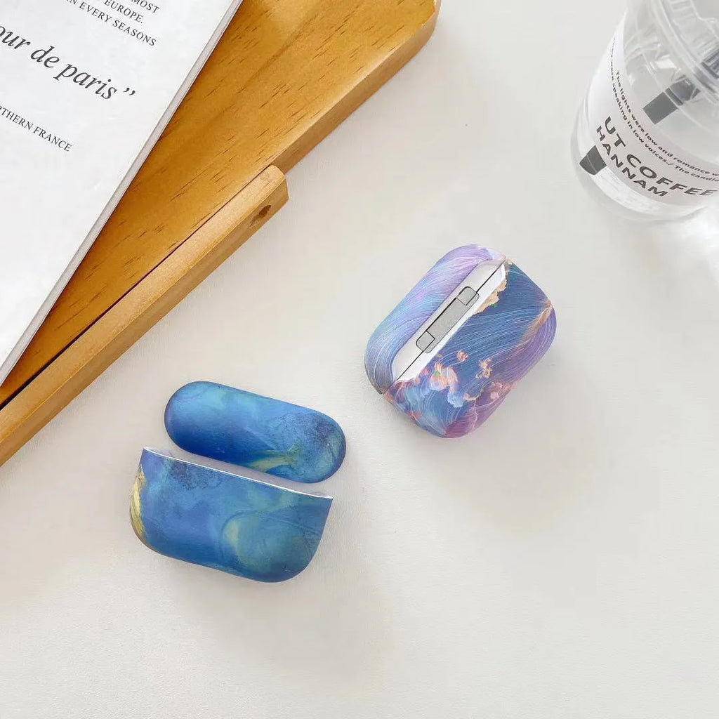 Hard shell protective case for AirPods Pro and AirPods 1/2 with watercolour design in pink or blue colour options