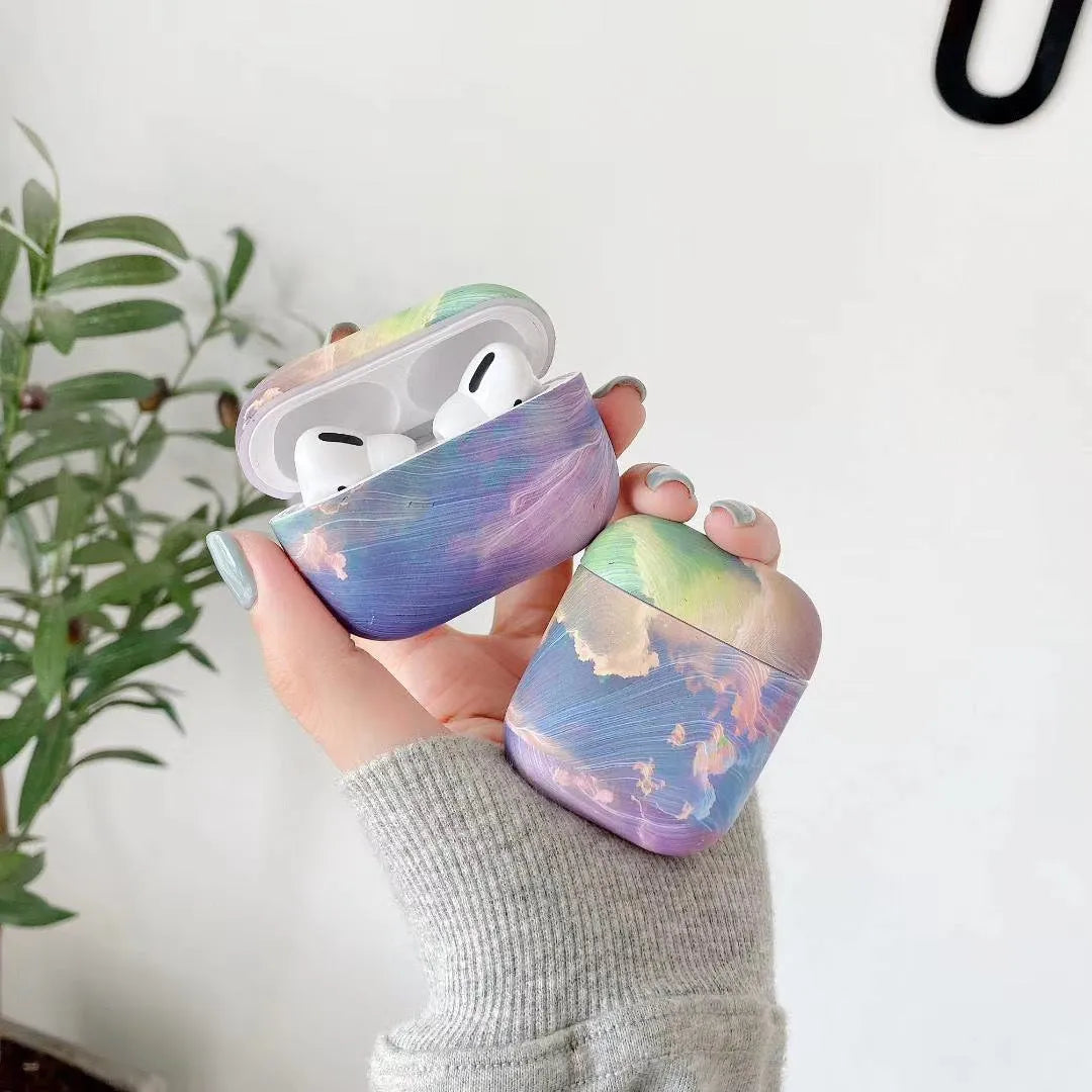 Hard shell protective case for AirPods Pro and AirPods 1/2 with watercolour design in pink or blue colour options