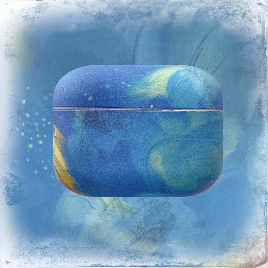 Hard shell protective case for AirPods Pro and AirPods 1/2 with watercolour design in pink or blue colour options