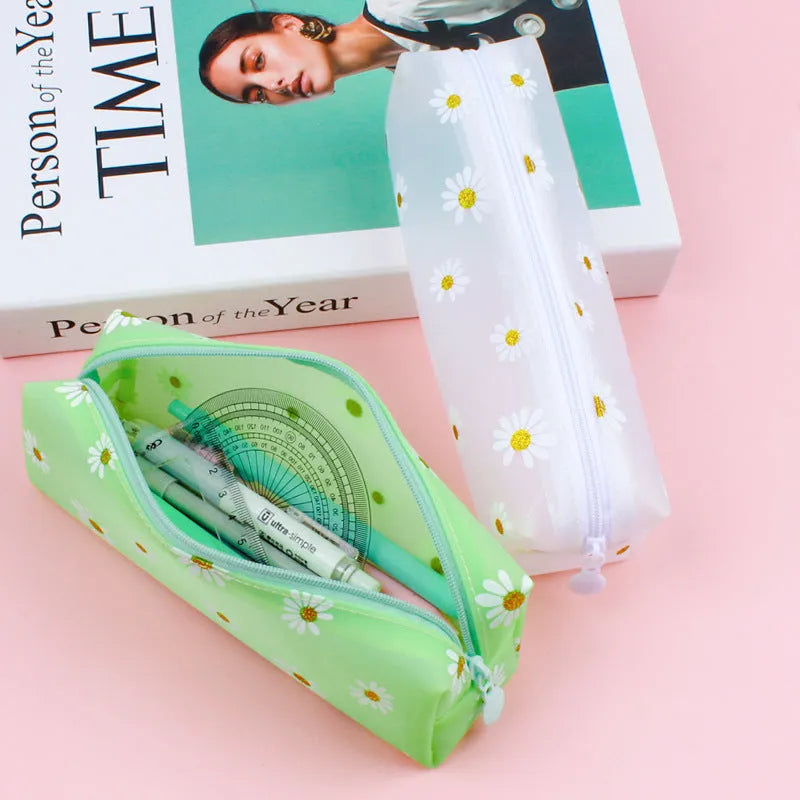 Transparent TPV soft square pencil case 19 cm plain style showing contents