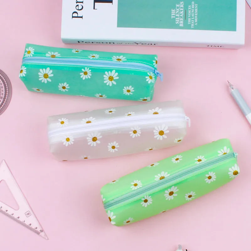 Transparent TPV soft square pencil case 19 cm plain style showing contents