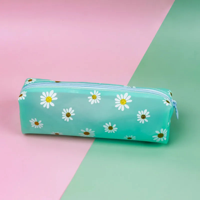 Transparent TPV soft square pencil case 19 cm plain style showing contents