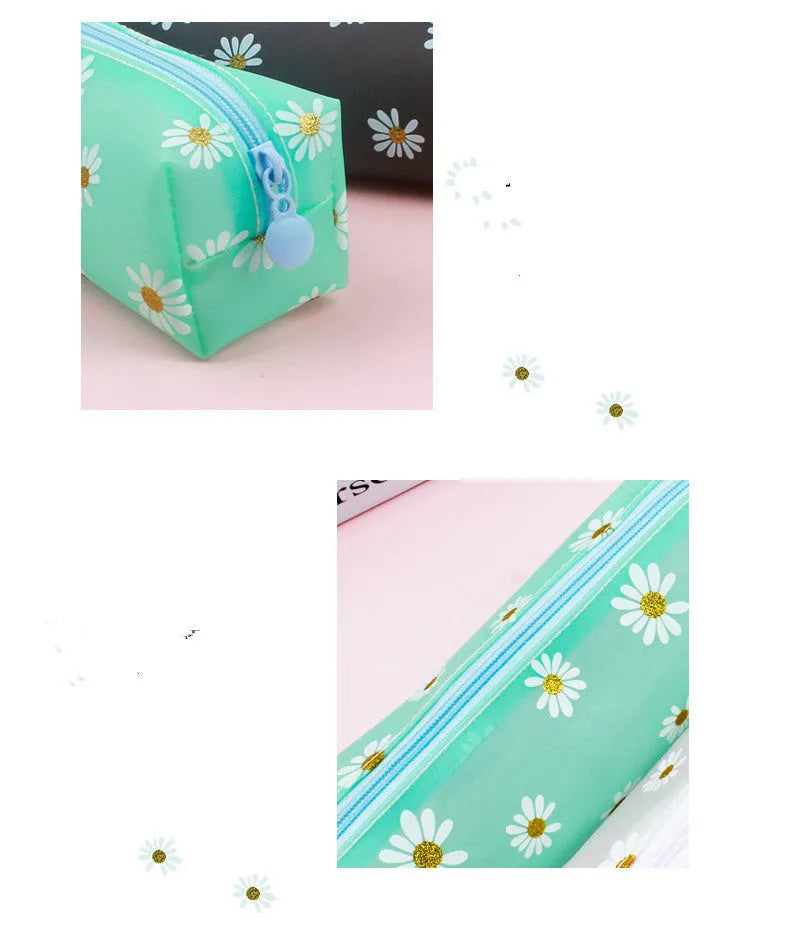 Transparent TPV soft square pencil case 19 cm plain style showing contents