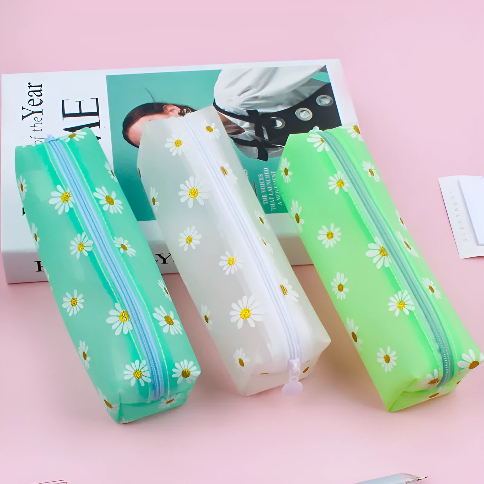 Transparent TPV soft square pencil case 19 cm plain style showing contents