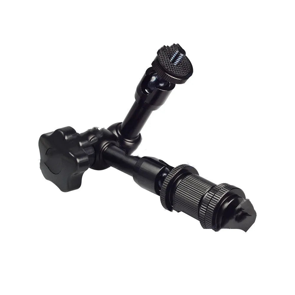 Black all-metal MENGS 7-inch magic friction articulating arm for DSLR cameras with ball heads.