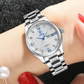 New couple models men's and women's waterproof quartz watches round dial metal strap rhinestone black silver