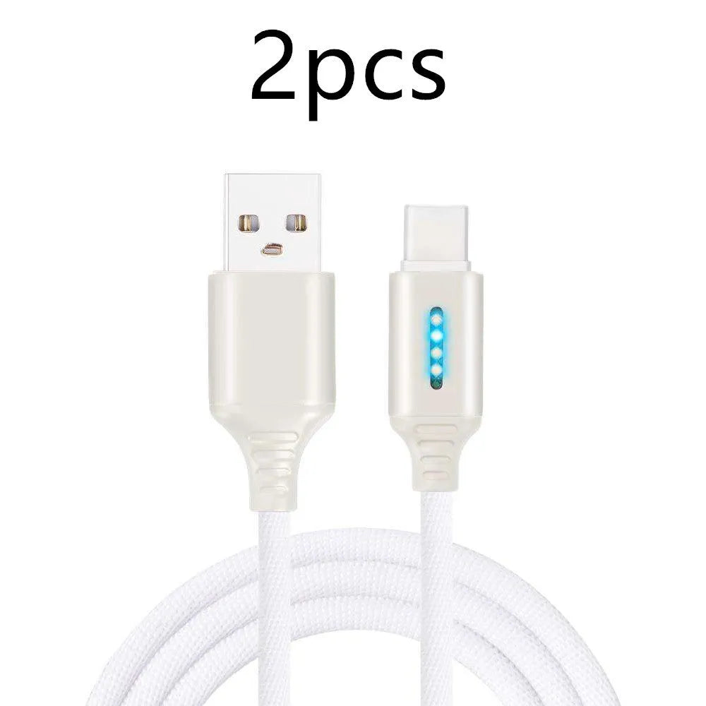 Black fabric braided USB charging cable with Type-C connector, shown at full 1-metre length.