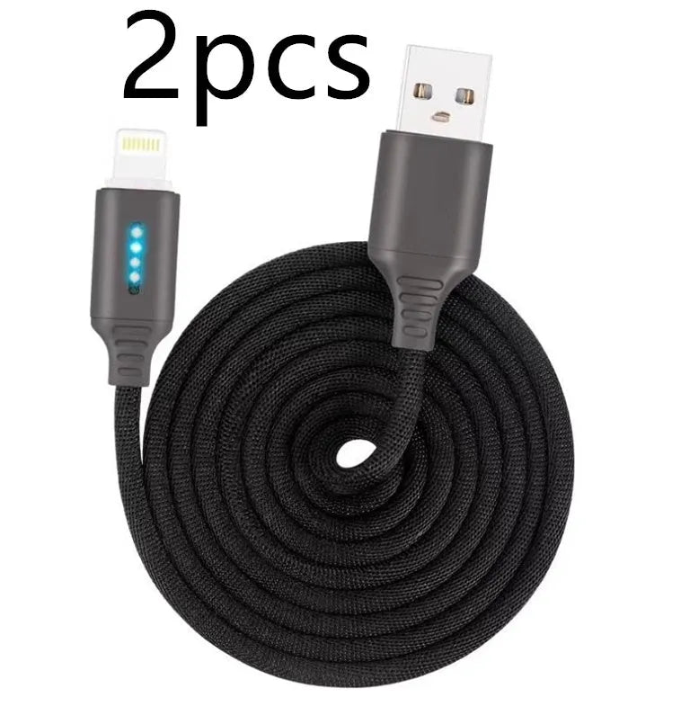 Black fabric braided USB charging cable with Type-C connector, shown at full 1-metre length.