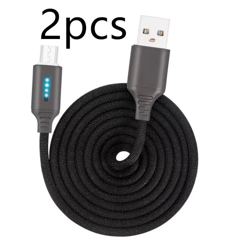 Black fabric braided USB charging cable with Type-C connector, shown at full 1-metre length.