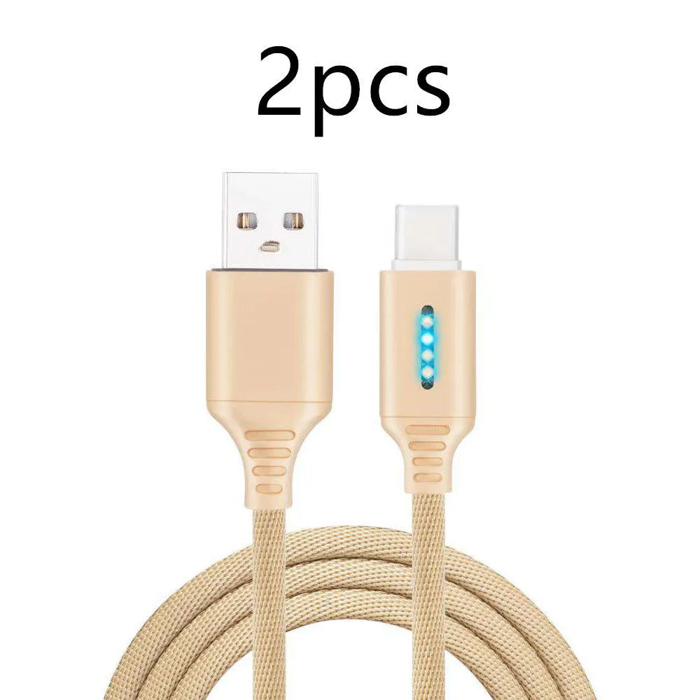 Black fabric braided USB charging cable with Type-C connector, shown at full 1-metre length.