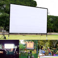 White foldable polyester projection screen showing 150-inch 4:3 size for office or home use.