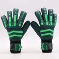 Green latex unisex goalkeeper gloves for football training, sizes 7-10