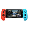 Cytec wireless Bluetooth telescopic game handle in black and red blue colours extended to hold a smartphone.