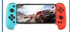 Cytec wireless Bluetooth telescopic game handle in black and red blue colours extended to hold a smartphone.