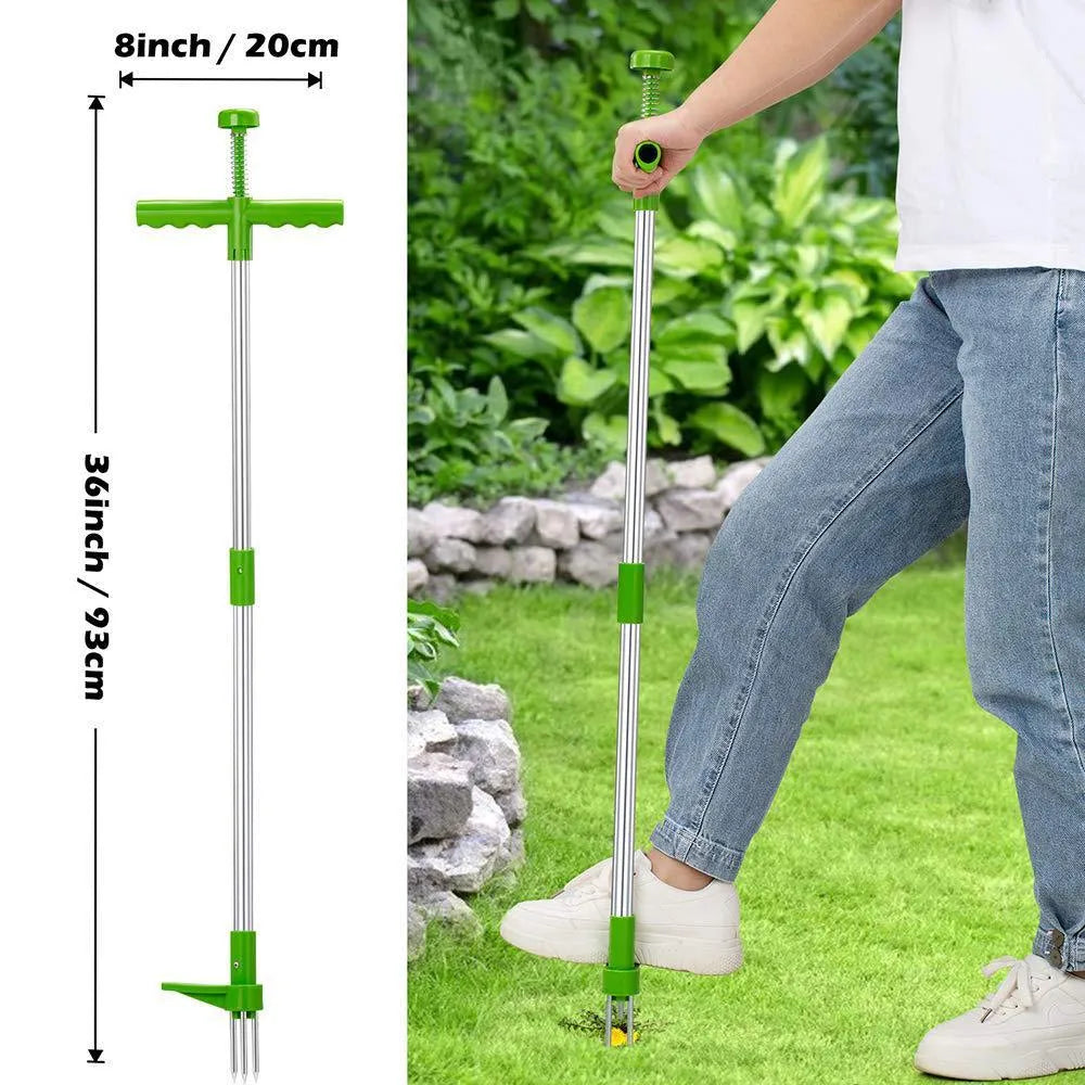 Manual gardening weeding tool with aluminium handle and plastic head for weed removal