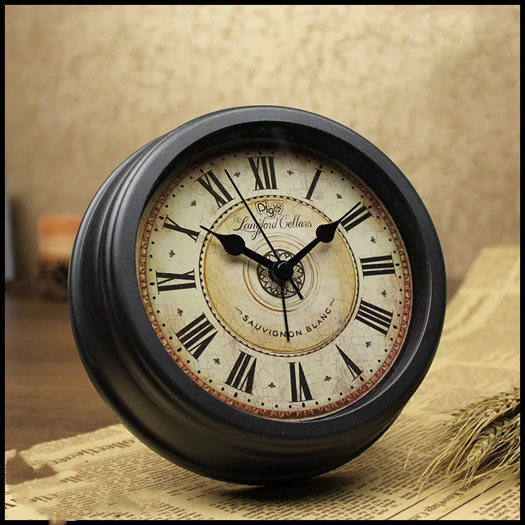 European retro style 6-inch round desk alarm clock with silent sweep movement