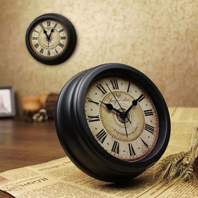 European retro style 6-inch round desk alarm clock with silent sweep movement