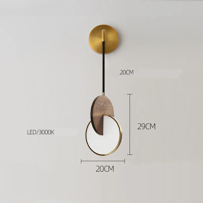 Long-line solid walnut wood wall chandelier with modern carved design for bedroom or study
