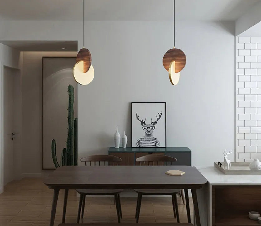 Long-line solid walnut wood wall chandelier with modern carved design for bedroom or study