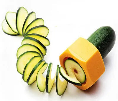 Yellow and green kitchen spiral vegetable cutter with ABS plastic food-grade construction