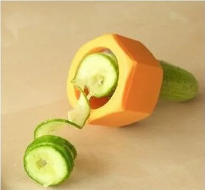 Yellow and green kitchen spiral vegetable cutter with ABS plastic food-grade construction