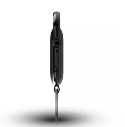Black portable voice recorder with zinc alloy housing, featuring one‑key recording and file encryption