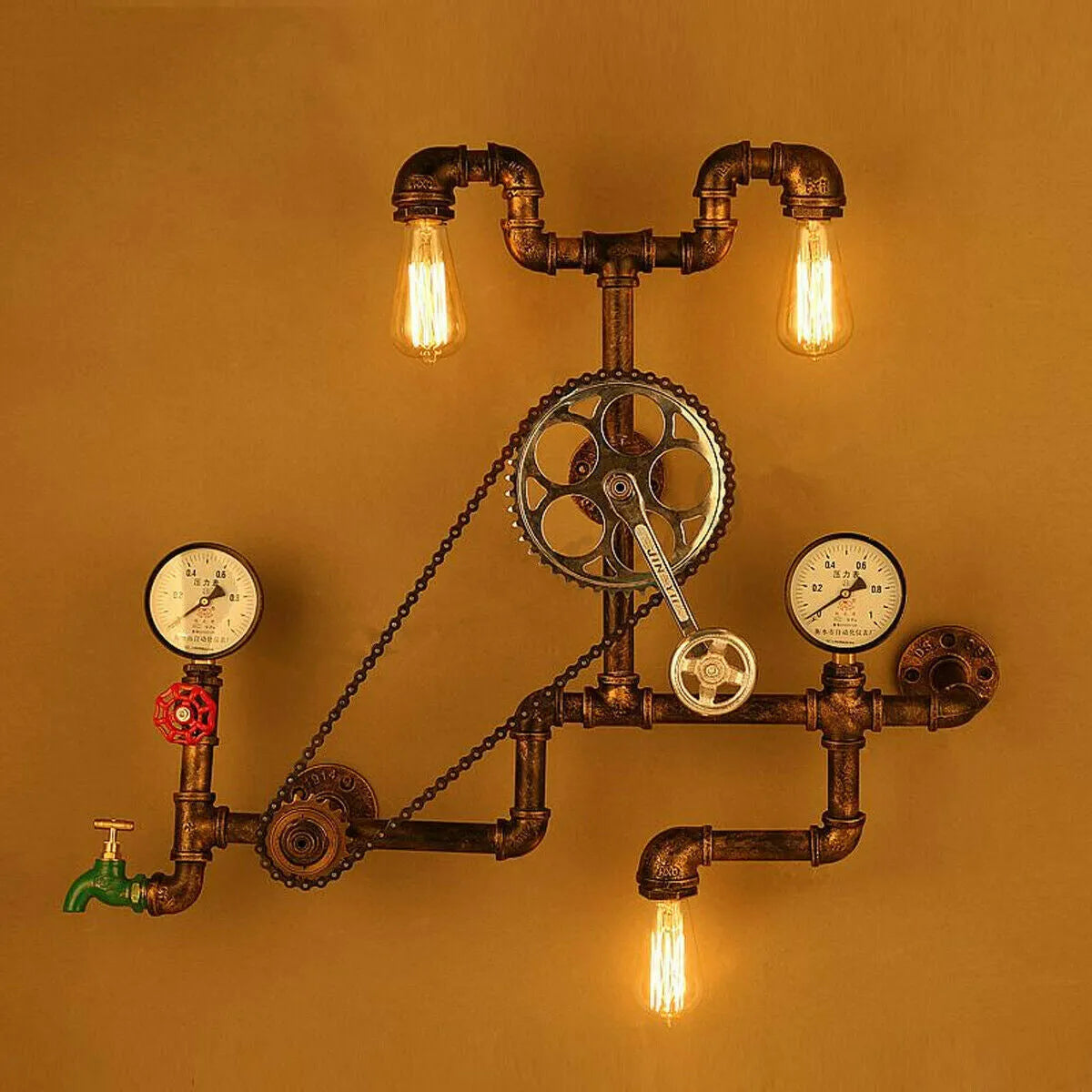 Steampunk miniature industrial light switch valve with grey copper finish and red lever