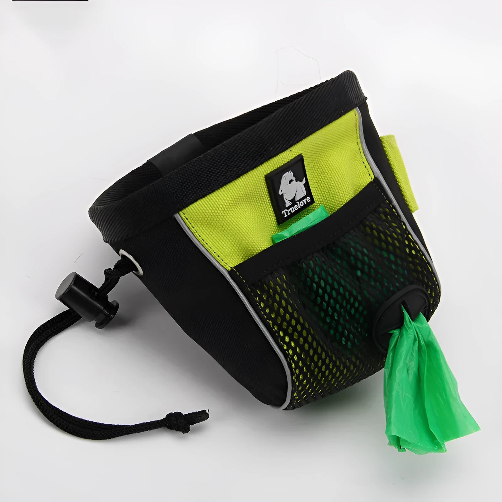 Green or orange dog training waist bag made from Oxford cloth with a removable inner bag, shown in small and medium sizes