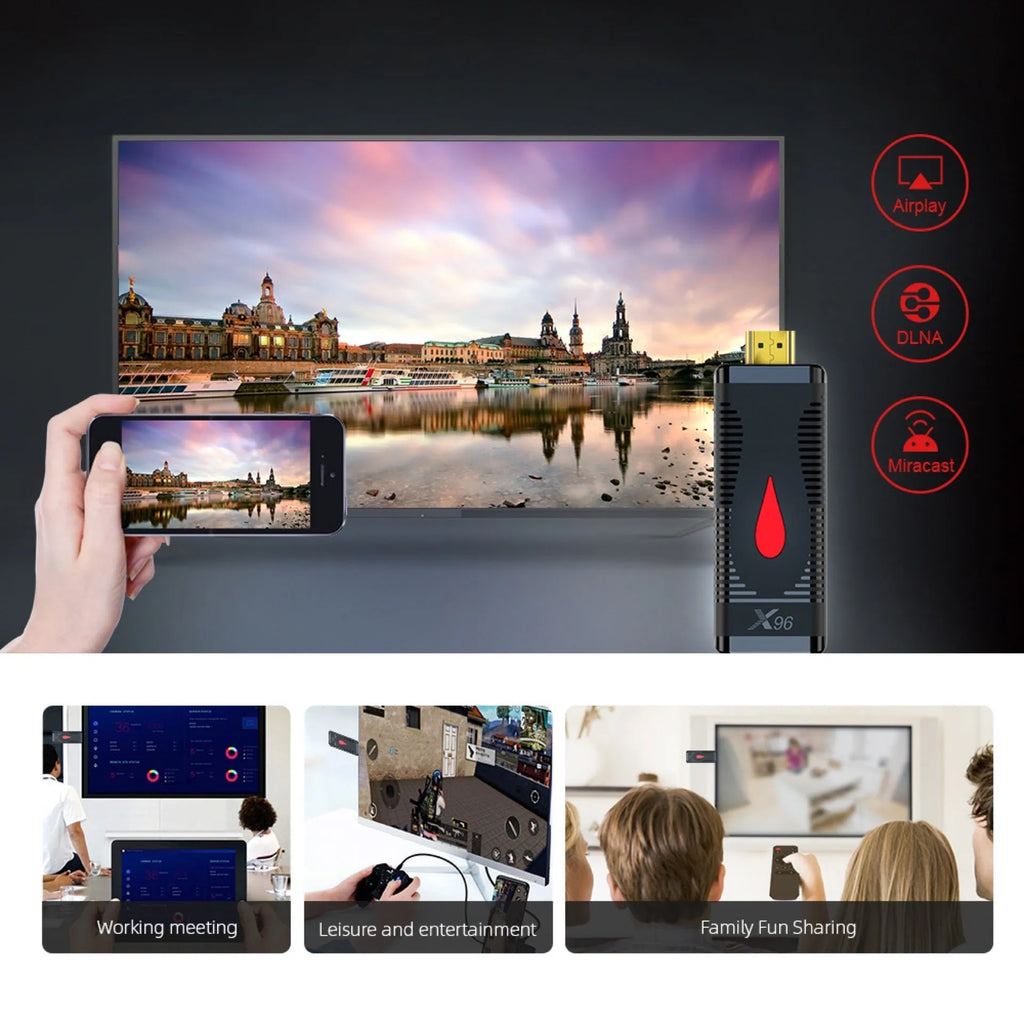 Allwinner H313 Android TV streaming stick dongle with remote control and power adapter