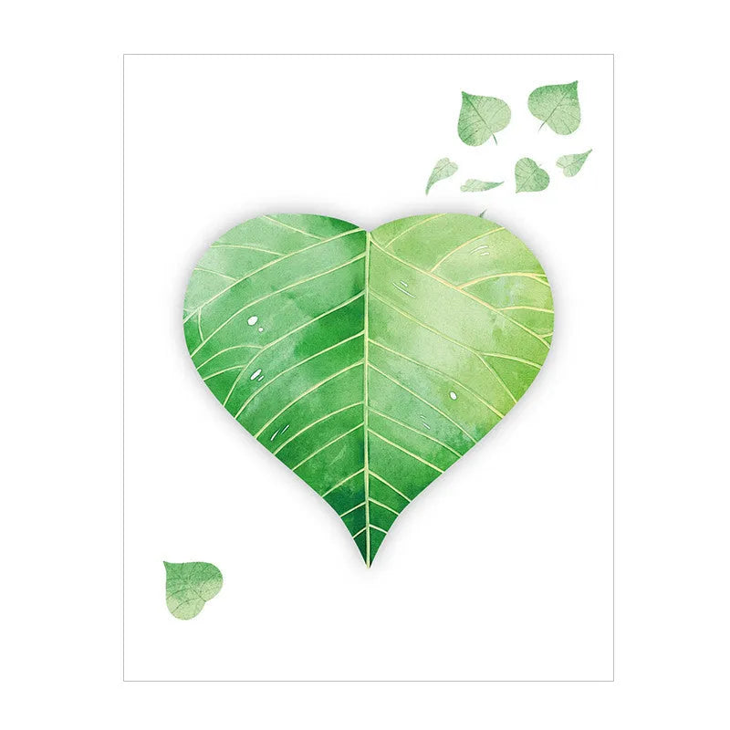 Leaf-shaped post-it notes in eight styles including water lily, plantain, bodhi, perilla, ginkgo, maple leaf, bamboo fragrant seed, and one plum