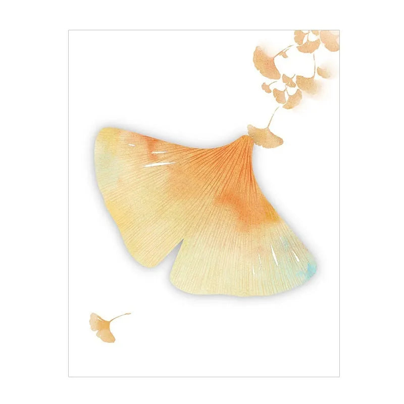 Leaf-shaped post-it notes in eight styles including water lily, plantain, bodhi, perilla, ginkgo, maple leaf, bamboo fragrant seed, and one plum