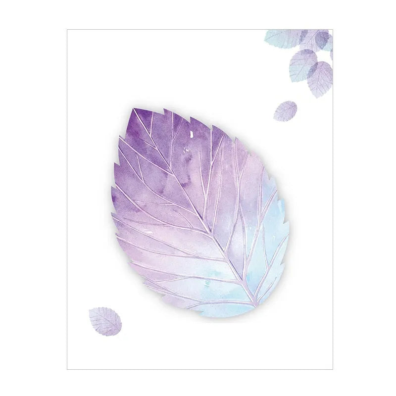 Leaf-shaped post-it notes in eight styles including water lily, plantain, bodhi, perilla, ginkgo, maple leaf, bamboo fragrant seed, and one plum