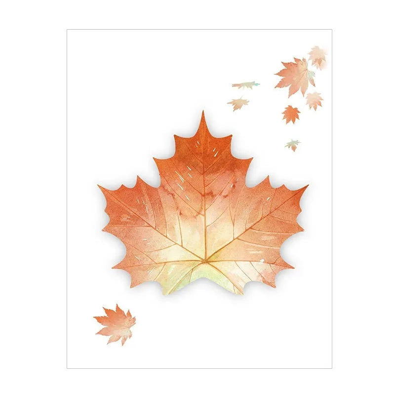 Leaf-shaped post-it notes in eight styles including water lily, plantain, bodhi, perilla, ginkgo, maple leaf, bamboo fragrant seed, and one plum