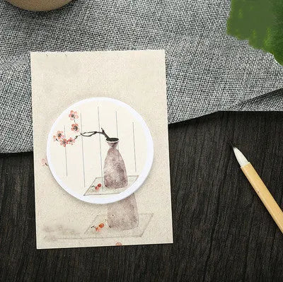 Leaf-shaped post-it notes in eight styles including water lily, plantain, bodhi, perilla, ginkgo, maple leaf, bamboo fragrant seed, and one plum