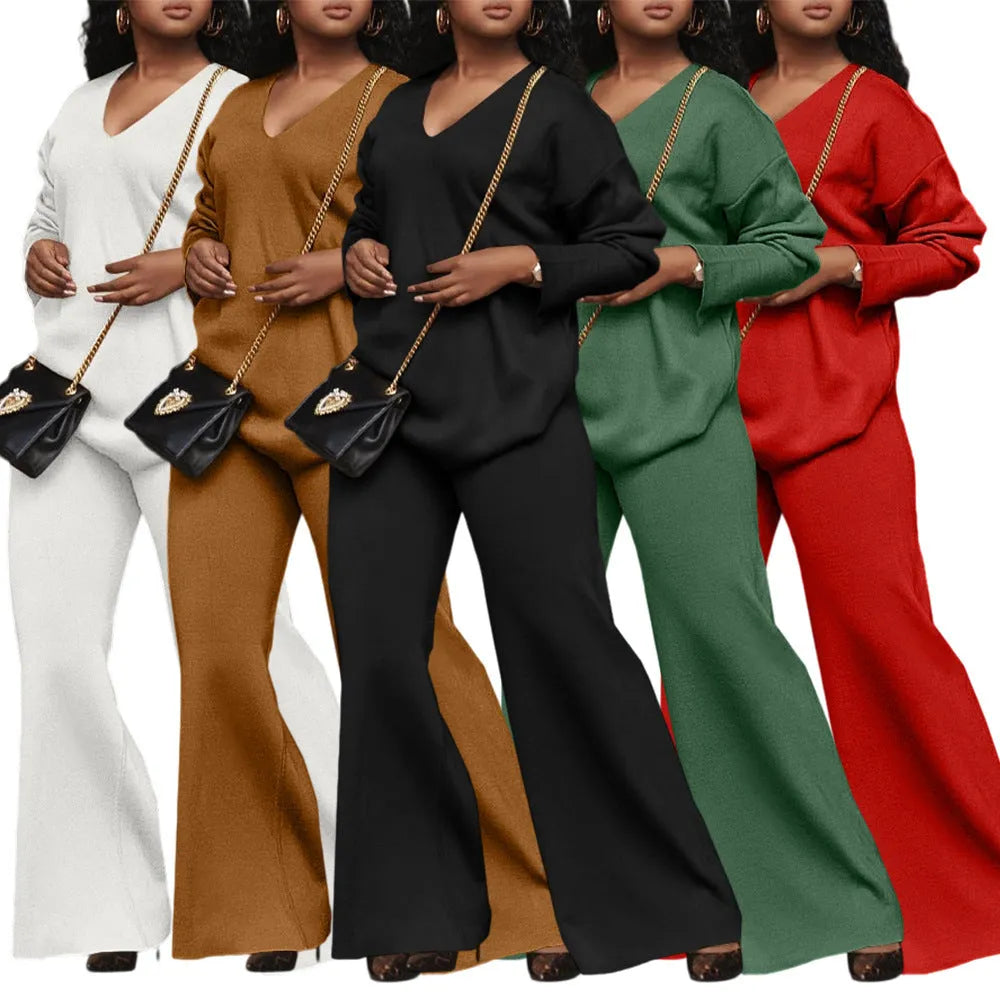 Women's brown thickened velvet two-piece suit with split sleeve top and matching trousers in Japanese Korean casual style