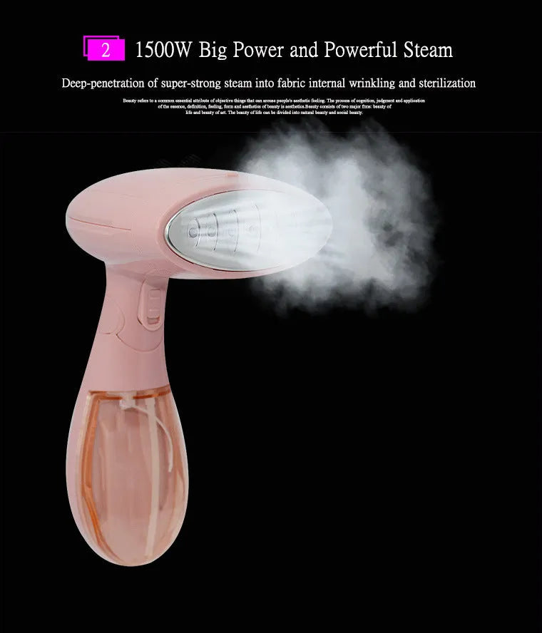 Sokany pink handheld steam ironing brush with 1500W power and EU plug