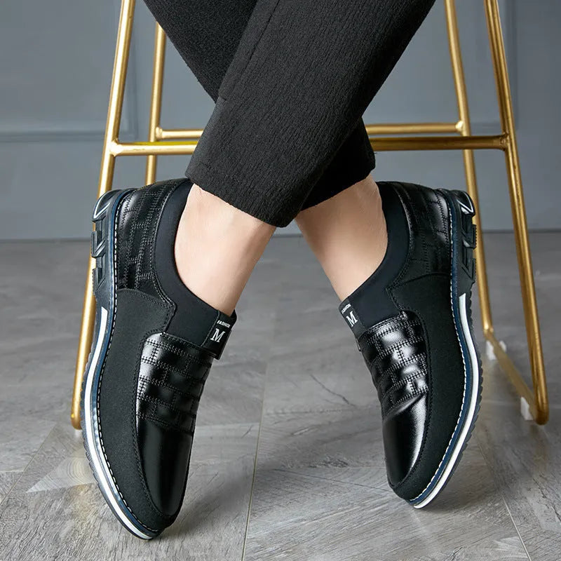 Large size men's casual leather shoes in blue, black, brown or white with low upper design
