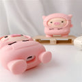 Pink silicone flip case for AirPods 1 2 Pro with cartoon pig design and metal hook