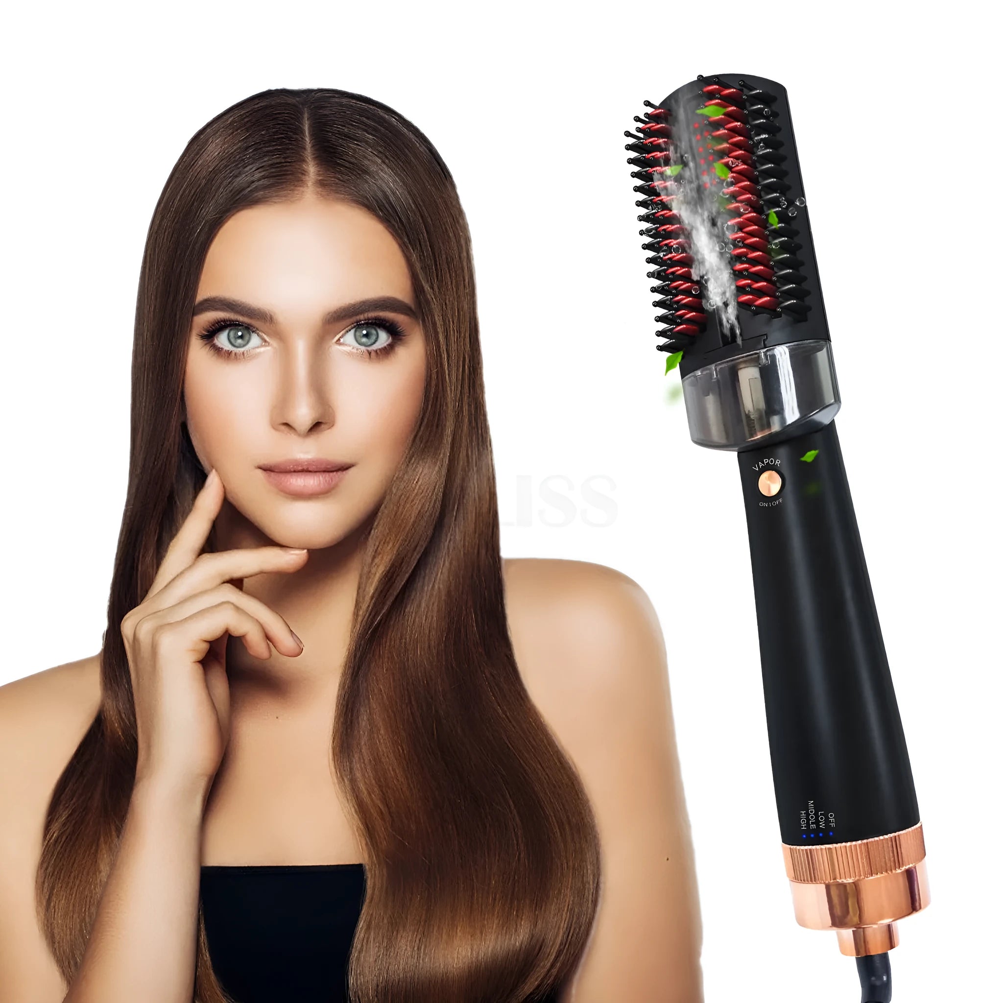 Black and pink infrared hot air comb with tourmaline ceramic heating and temperature control