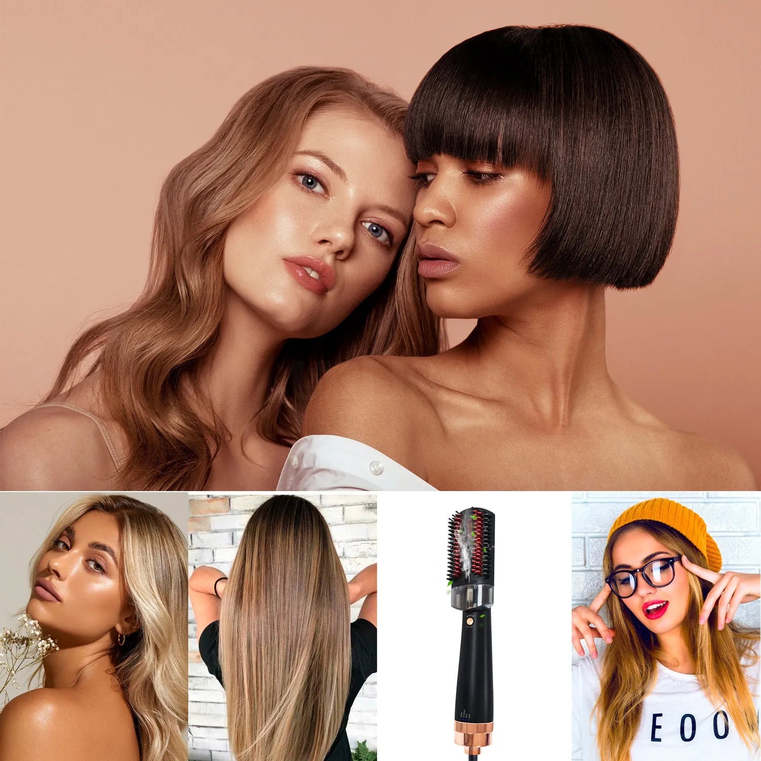 Black and pink infrared hot air comb with tourmaline ceramic heating and temperature control