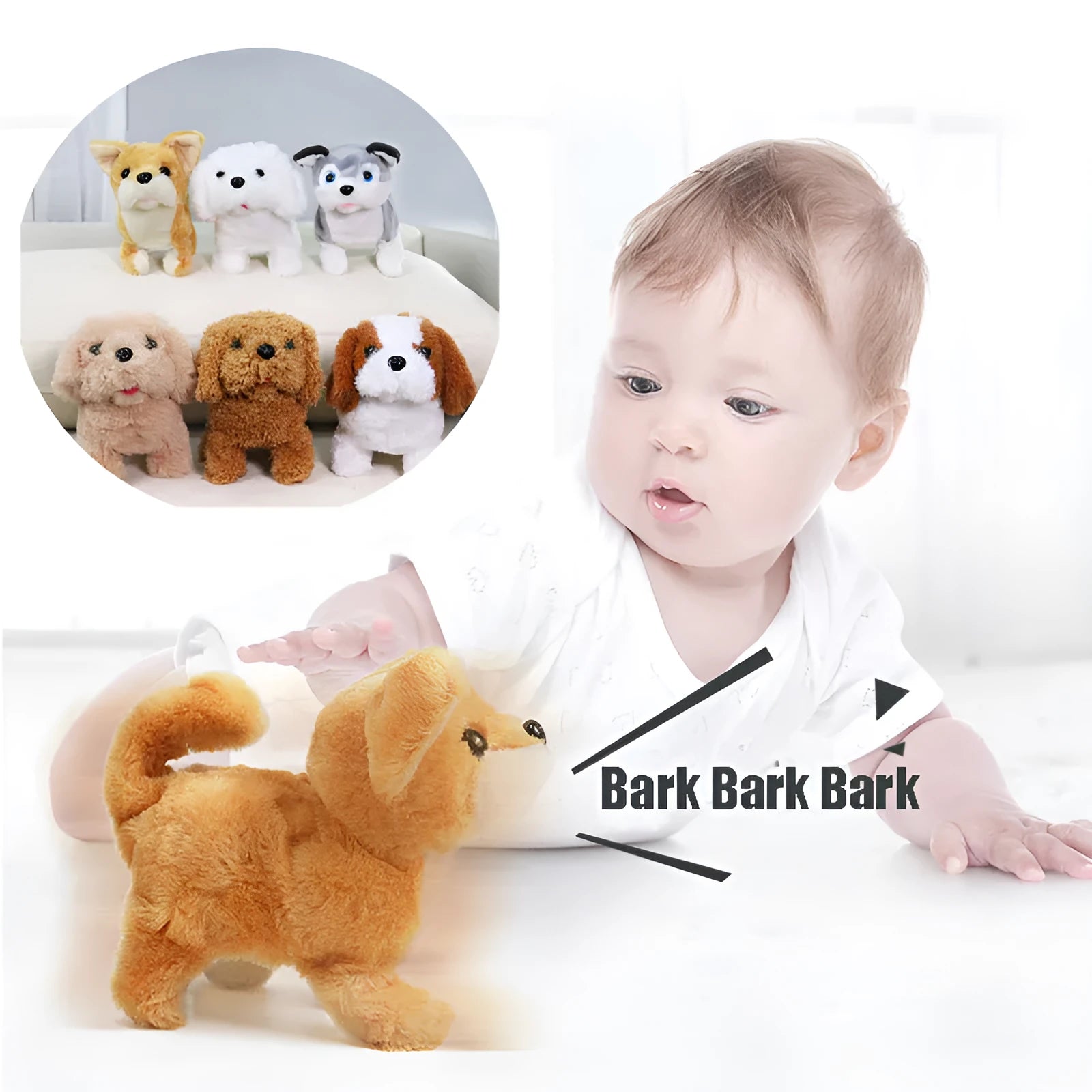 Children's electric animal plush toy robot dog walking with tail shaking in brown colour 18cm