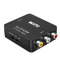 Black and white AV to HDMI mini converter with 0.5 metre cable for 1080P TV connections