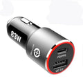 83W dual-port fast car charger with USB C and QC3.0 ports for Apple and Android devices.