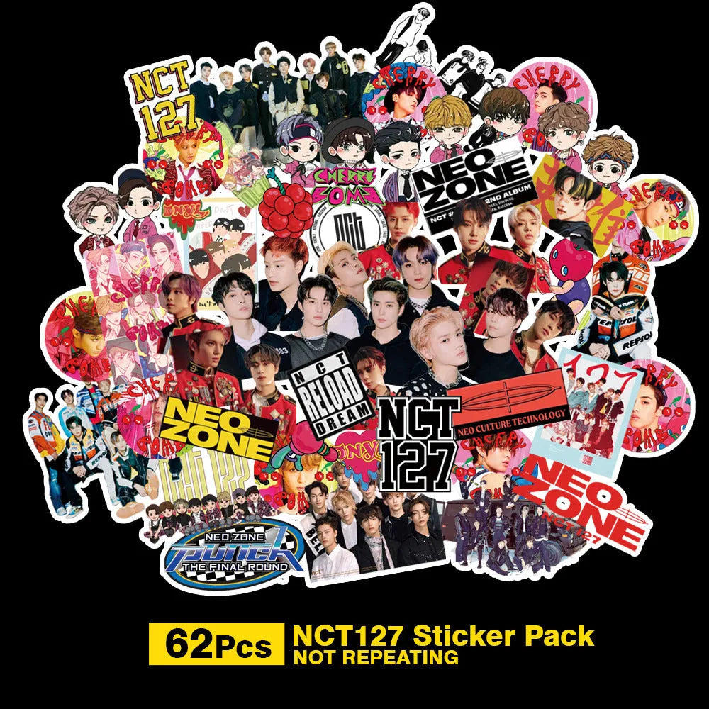 Star-shaped K-pop stickers with Exo, Nct127, Stray Kids, Twice, Got7, Seventeen, and Txt logos, 6x4cm, style options A to G