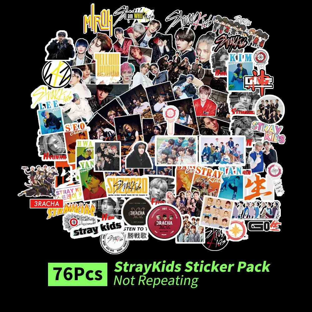 Star-shaped K-pop stickers with Exo, Nct127, Stray Kids, Twice, Got7, Seventeen, and Txt logos, 6x4cm, style options A to G